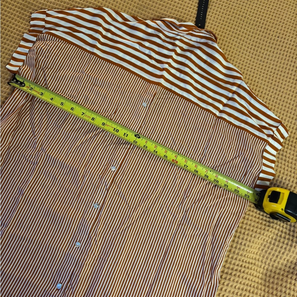 NWT Jane+Delancey Women’s Short-Sleeve Striped Orange & White Button-Down Blouse - Picture 5 of 14